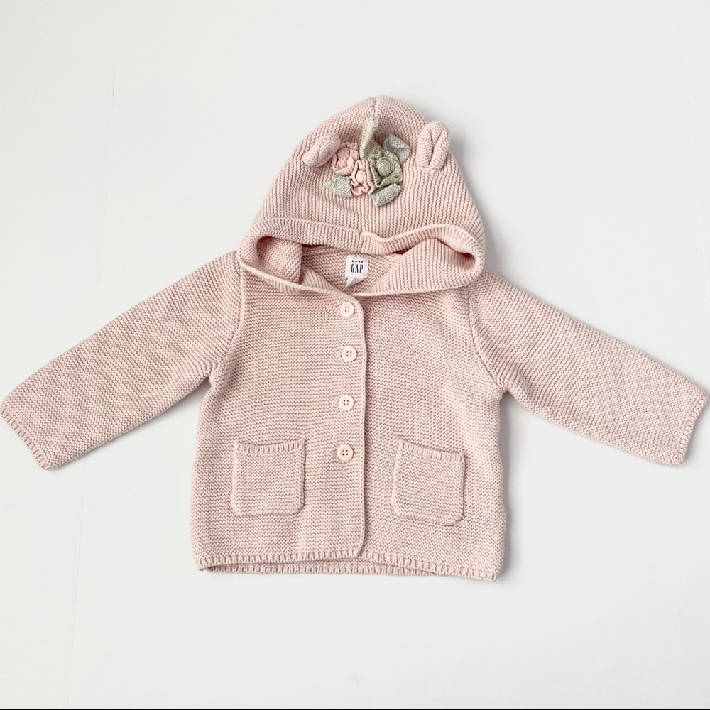 GAP Light Pink Unicorn Button-up Sweater